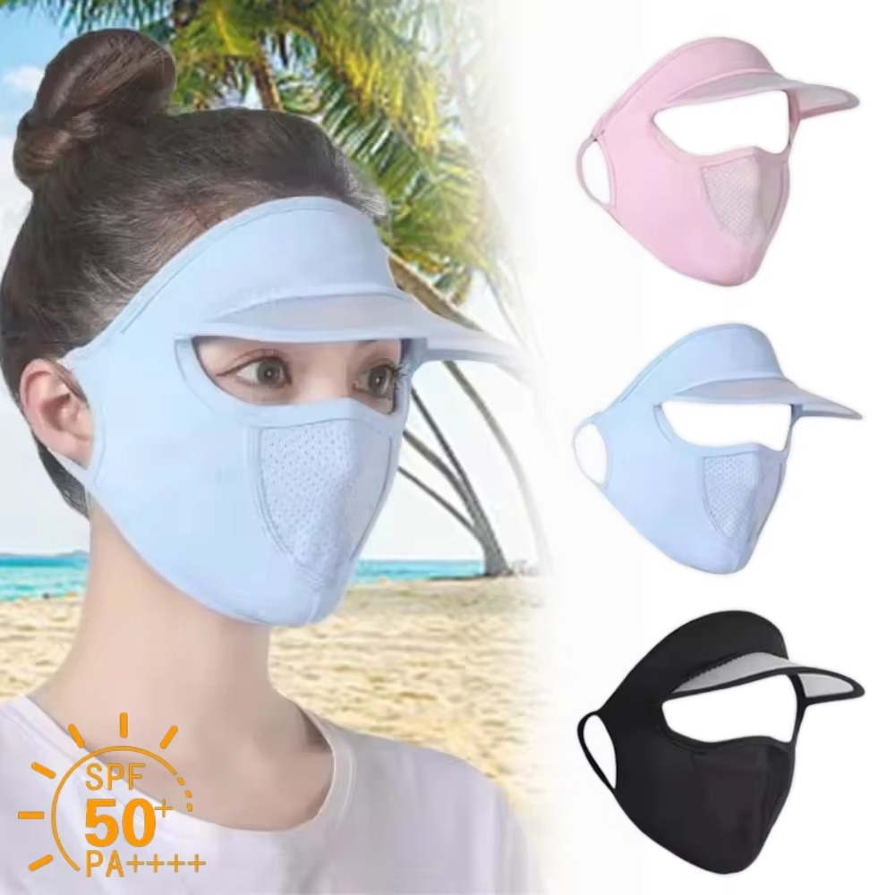 Headband Summer Knit - アイスシルクマスク アウトドアサイクリング用 UV保護 通気性のあるフェイスカバー つば付き 速乾性