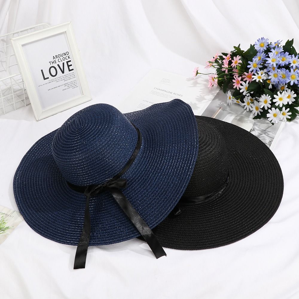 Hat Floppy Wide - 女性用フロッピーストローハット、大きなつばの折りたたみ式サンハット、ストローキャップ、ビーチハット、サマーボウキャップ