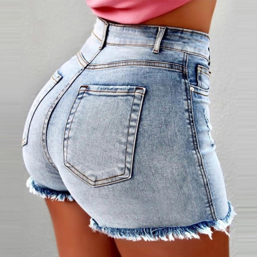女性のハイウエスト ダメージ加工デニム ショートパンツ ほつ - Shorts Denim Frayed のレビューと価格