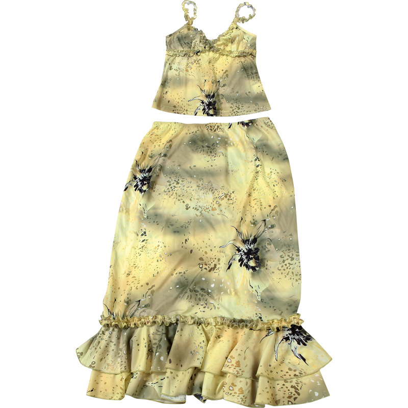 レディースドレス 2ピース 花柄プリント サテン生地 ラッフ - Midi Skirt Floral のレビューと価格