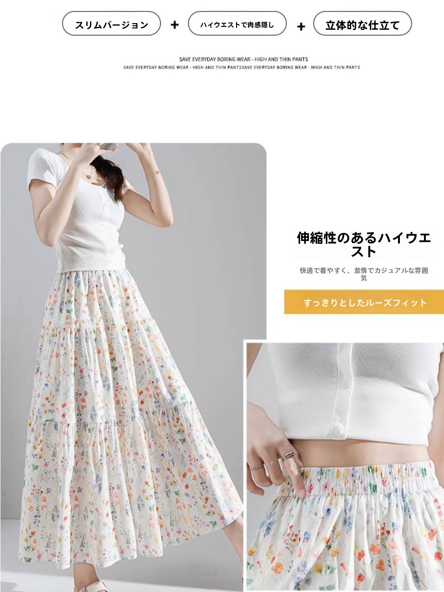 プラスサイズ花柄プリント A ラインミディスカートハイウエス - Midi Skirt Floral のレビューと価格