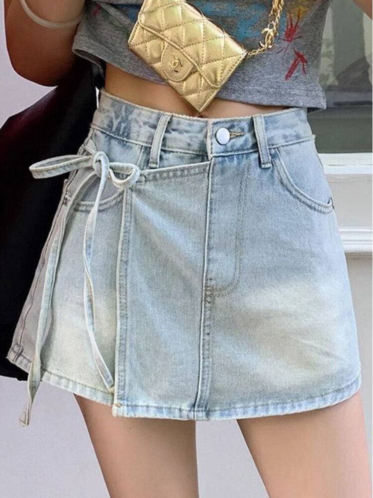 レディース ハイウエスト デニムスコート ライトブルーウォッ - Shorts Denim Frayed のレビューと価格