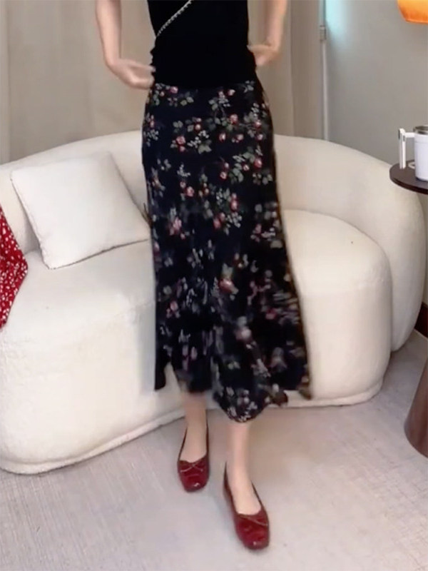夏の新作ハイウエスト花柄プリントAラインミディスカートレディ - Midi Skirt Floral のレビューと価格