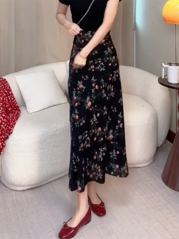 夏の新作ハイウエスト花柄プリントAラインミディスカートレディ - Midi Skirt Floral のレビューと価格