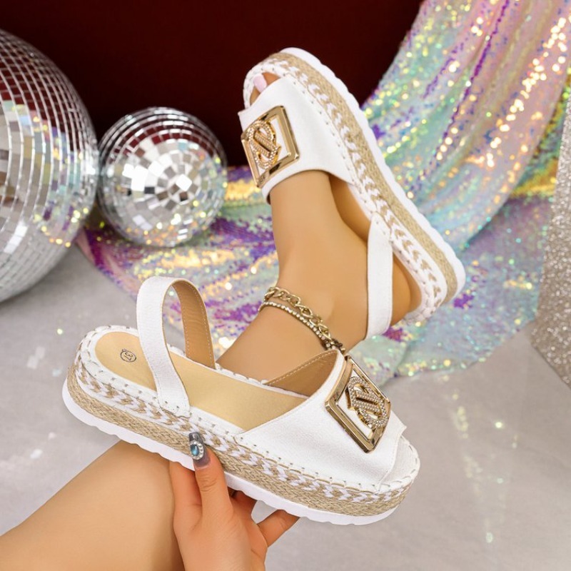 レディースプラットフォームエスパドリーユサンダルラインストー - Wedge Espadrille Women のレビューと価格
