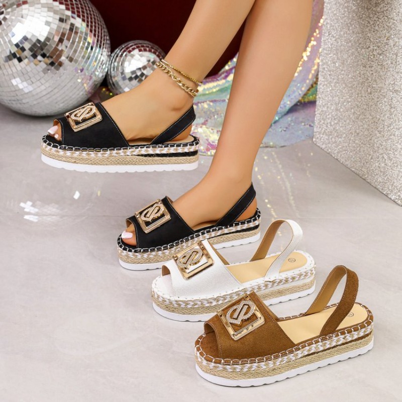 レディースプラットフォームエスパドリーユサンダルラインストー - Wedge Espadrille Women のレビューと価格