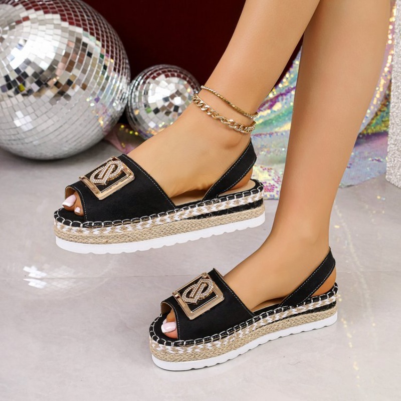 レディースプラットフォームエスパドリーユサンダルラインストー - Wedge Espadrille Women のレビューと価格