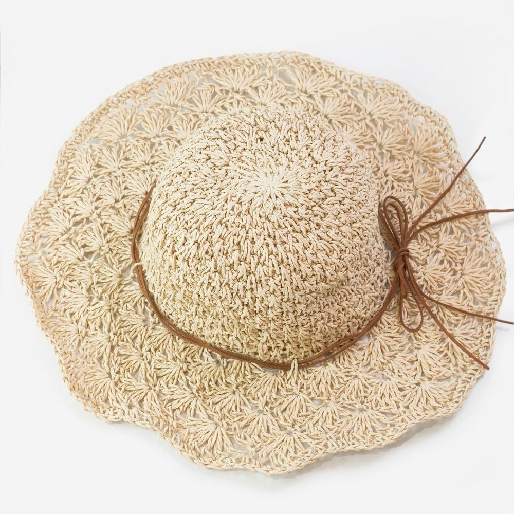 手編みクロシェ麦わら帽子つば広折りたたみ式パナマハット通気性 - Hat Floppy Wide のレビューと価格