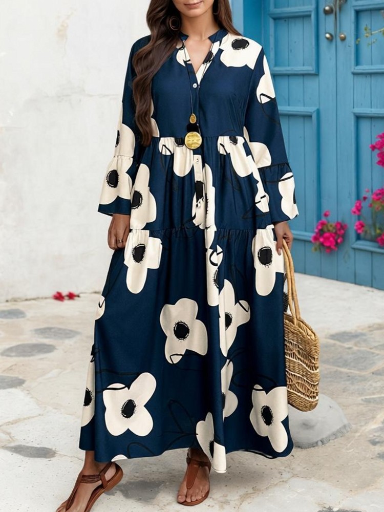 XL-4XL プラスサイズの服ドレス女性秋冬ローブ長袖ストリ - Midi Skirt Floral のレビューと価格